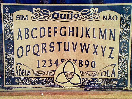 Tabuleiro Ouija artesanal · madera grabada · handmade